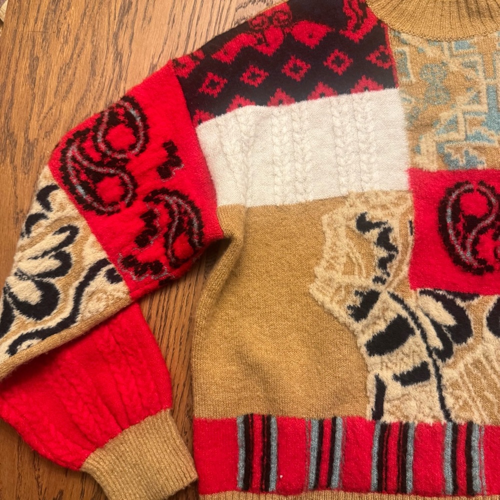 Anthropologie Rachael Sweater‎ Patchwork knit crew Cabincore Grandmacore - Picture 4 of 8